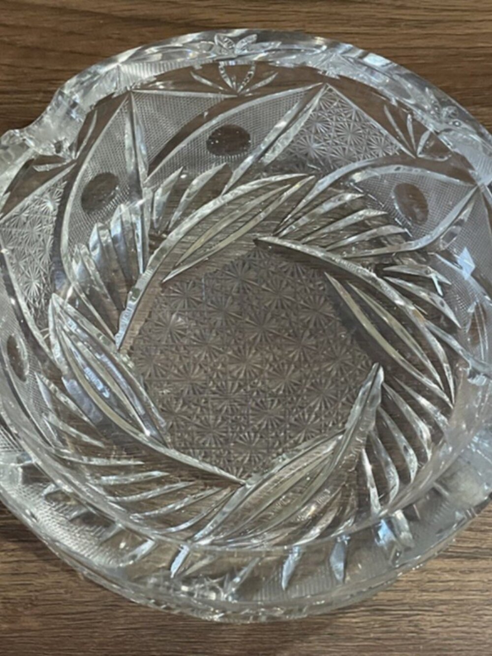 Vintage Cut Glass Crystal Ash Tray Heavy Art Deco Classic Look